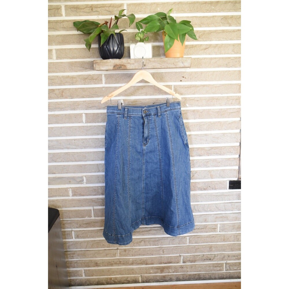 St Johns Bay Skirt Womens 12 Denim A-Line Knee Length Patch Pockets Blue stretch